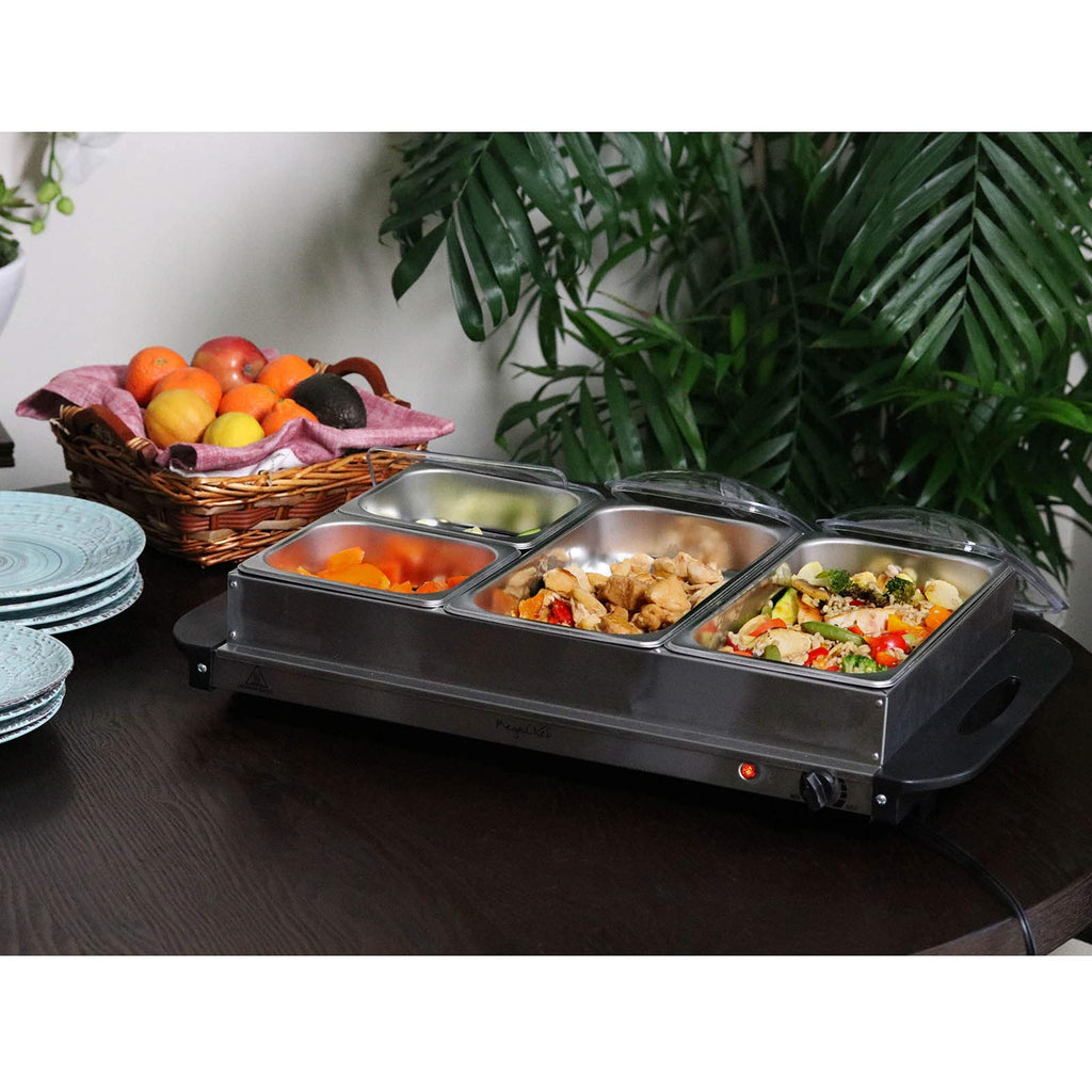 4 Section Buffet Warmer Server - Professional Hot Plate Food Warmer Station, Easy Clean Stainless Steel, Portable &
