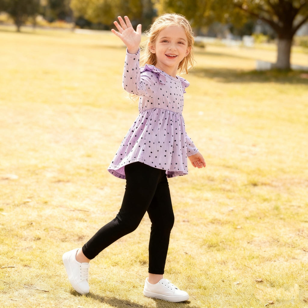 Toddler Girl Clothes Ruffle Long Sleeve Heart Print Tops and Pants 2PC Little Girl Winter Outfits Purple