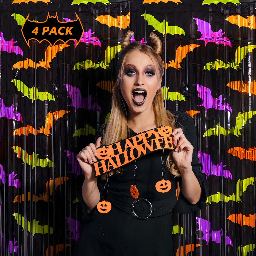 Mega-L Halloween Party Decorations, Bat Pattern Photo Backdrop, 4 Pack