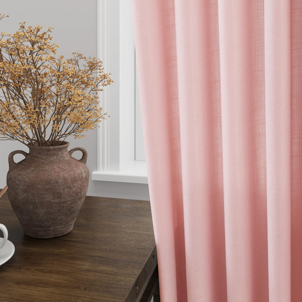 Pink Linen Curtains 96 Inches Long 2 Panels Set for Baby Girl Bedroom Back Tab Rod Pocket Semi Sheer Light Filtering
