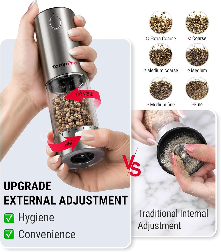 Rechargeable Electric Salt and Pepper Mill Set with Large Capacity - Set of 2