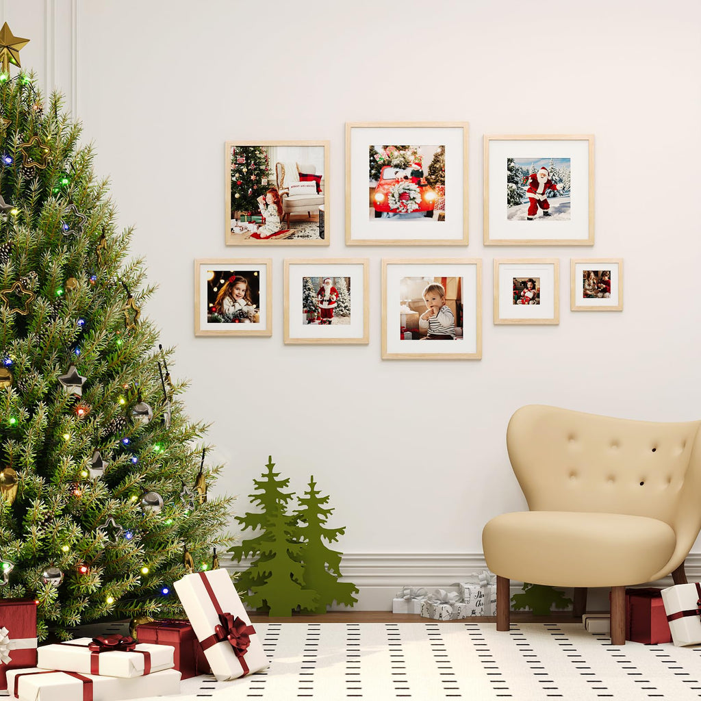 12x12 Picture Frames 4 Pack Natural Solid Wood Square Frames