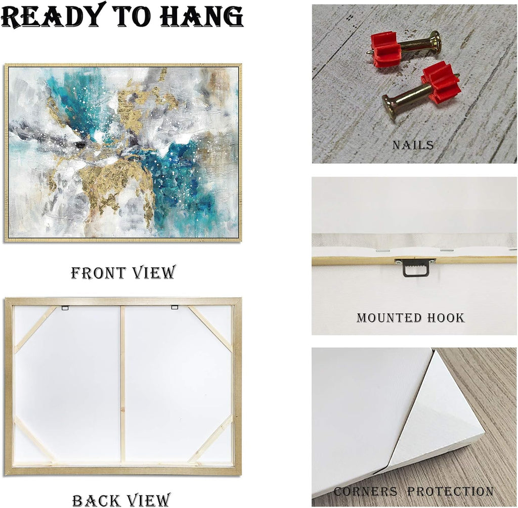 Abstract Canvas Framed Wall Art: Marble Abstract Heavy Texture Pictures Minimalist Painting with Gold Foil (