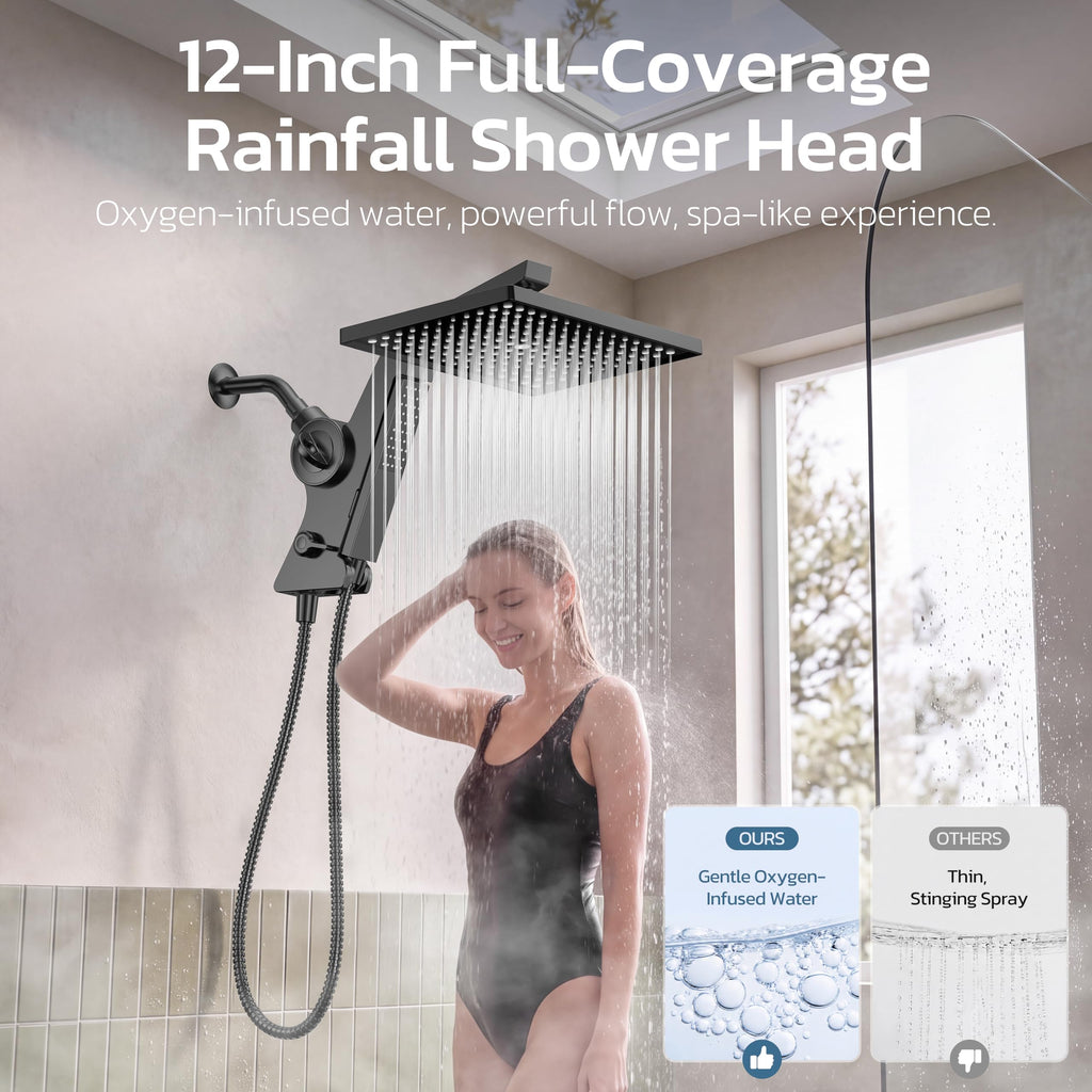 12-Inch Filtered Rain Shower Head with Handheld Spray Combo Matte Black