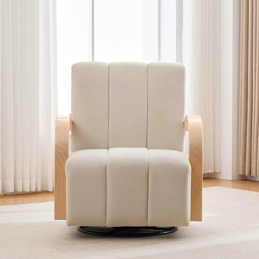 30.3" W Swivel Modern Boucle Upholstered Accent Chair with Solid Wood Armrests, Comfy Lounge Reading Chair, Side
