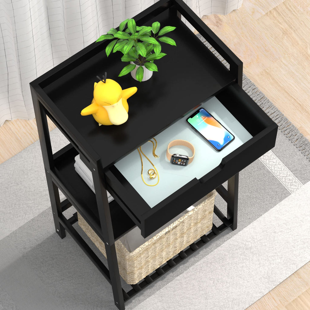 3 Tier Bamboo Bathroom Shelves with Drawer, Ladder Shelf Storage, Space-Saving Design, Stylish Display Nightstand