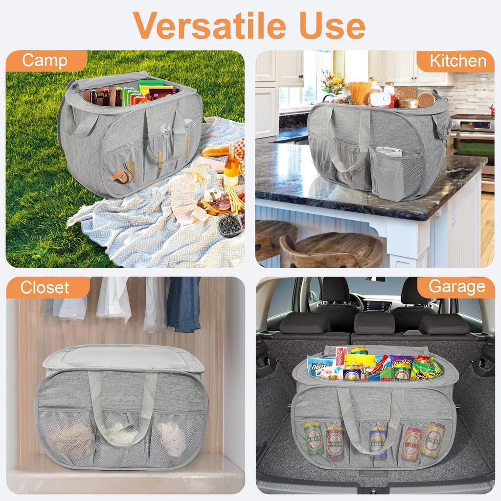 Collapsible Laundry Baskets with Lid, Foldable Laundry Basket with Pockets, Pop Up Laundry Hamper with Dual Handles