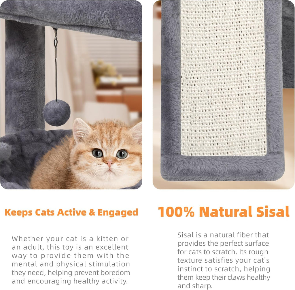 YOUPET Cat Tree with Cat Scratching Post for Indoor Cats, Cat Tower with Scratching Board and Playful Toy Balls