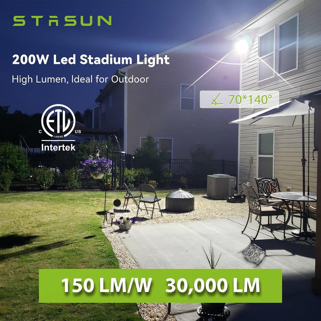 Pro 6 Series 200W 30,000LM LED Flood Light Outdoor, ETL Certified, 100V-277V, 5000K Daylight, IP66 Waterproof