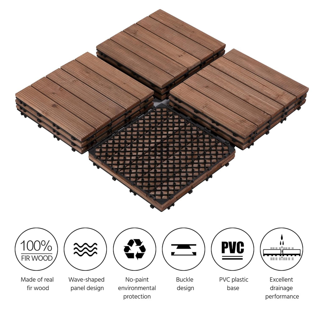 12 x 12'' Patio Deck Tiles Interlocking Wood Floor Tiles Indoor & Outdoor for Patio Garden Deck Poolside Pack of 11
