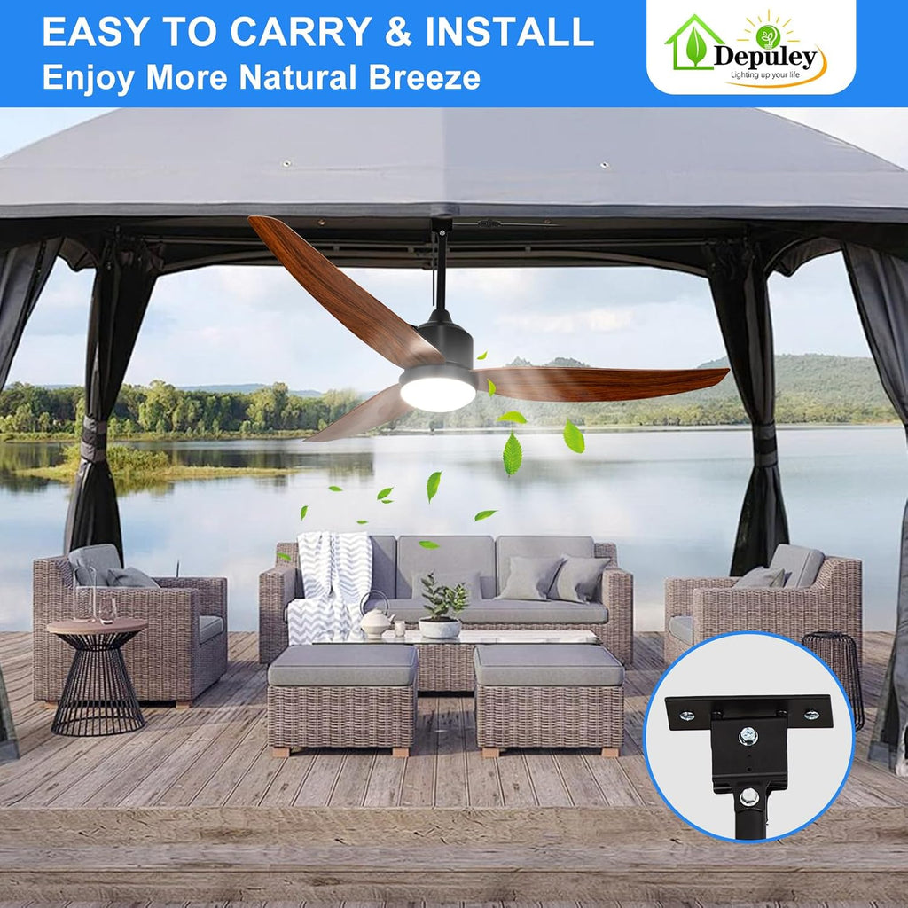 52 Inch Walnut Waterproof Gazebo Fans with Lights Outdoor Hanging - Plug in Fan for Patios - Dimmable Remote App Control A101-B0F5WNMZ9S