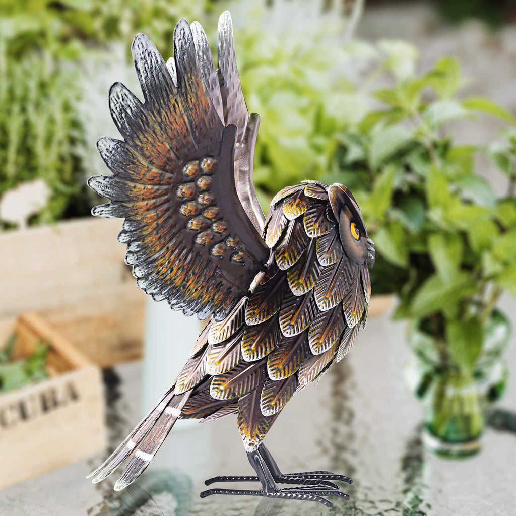 Garden Owl Sculpture & Statue, Standing Metal Bird Yard Art Sculpture Backyard Pond Outdoor Decoration