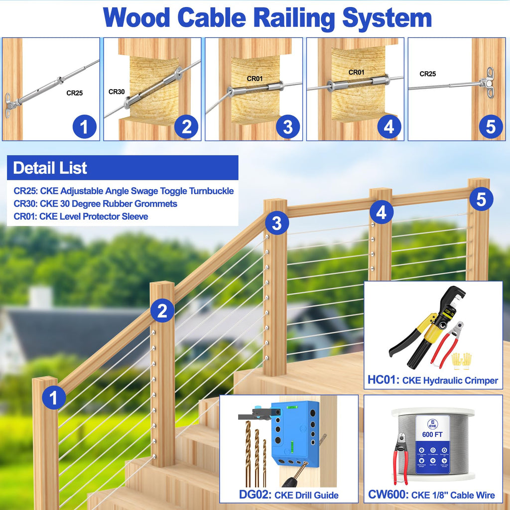 20 Pair Cable Railing Kit - 1/8" Swage Toggle Turnbuckle Hardware - T316 Stainless Steel - Adjustable 180 Stairs Deck