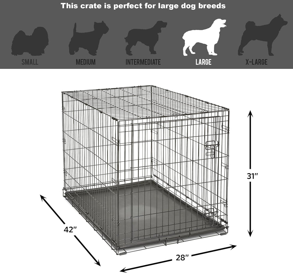 42-Inch New World Crate for Large Breeds, 71-90 lbs, Single Door Folding Dog Crate, Leak-Proof Tray & Secure Latch