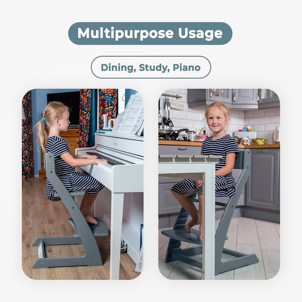 Grey Wooden High Chair for Toddlers | The Grow-with-Me Adjustable Chair for Modern Farmhouse & Scandinavian Kitchens