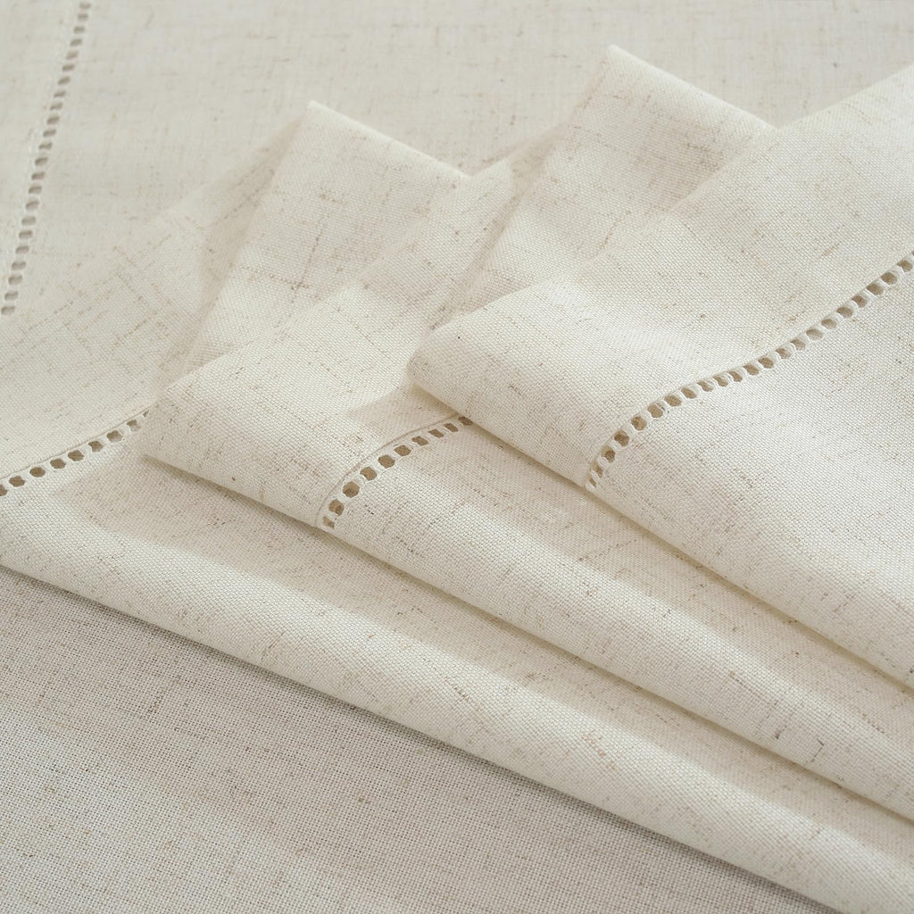 Linen Blend Rectangle Tablecloth - Handmade Hemstitch, 52" x 70"