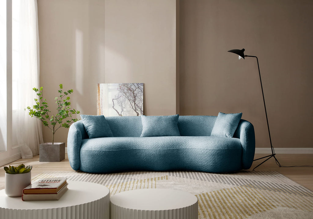 Curved, 93.6'', 4 Seater, Boucle, Modern, Blue, for Reception Place