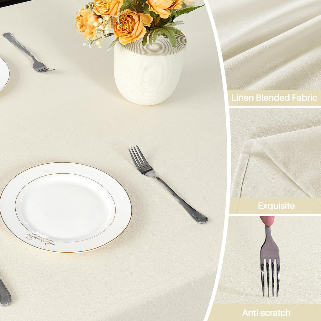 Textured Linen Table Cloth for Rectangle Table, Ivory, 60 x 84 Inch