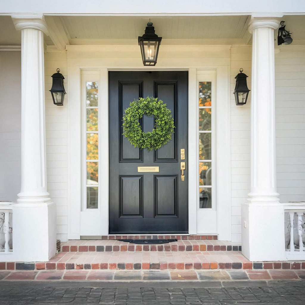 20IN Artificial Boxwood Wreaths for Front Door,Spring Summer All Season Wreath,Green Wreath Suitable