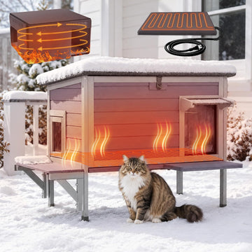 Heated Cat House for Outside, 3-Door Weatherproof Shelter