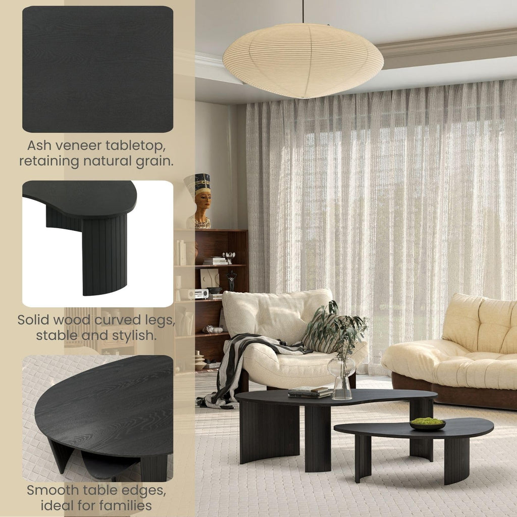 Black Nesting Coffee Table Set of 2, Organic Cloud-Shaped Design