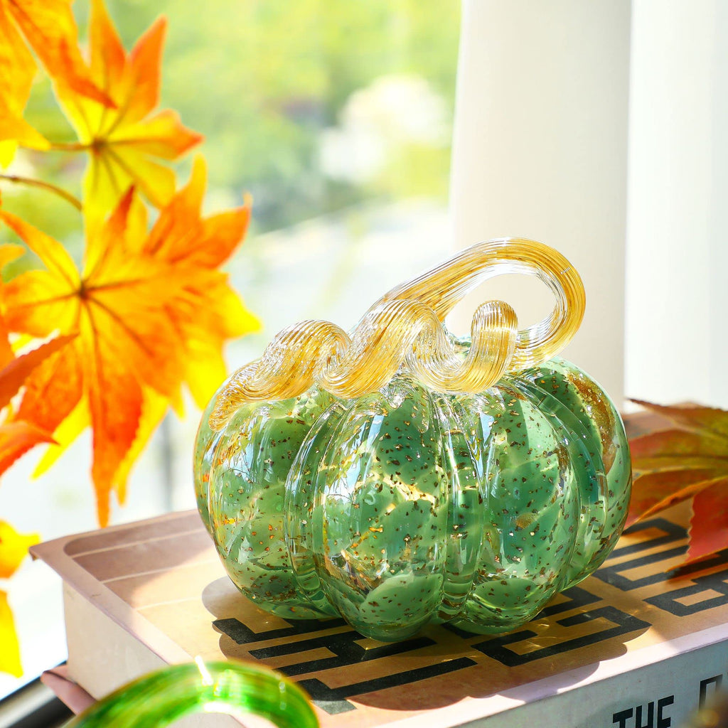 5 Inch Hand-blown Glass Pumpkin for Decorating, Crystal Pumpkin Fall Decor