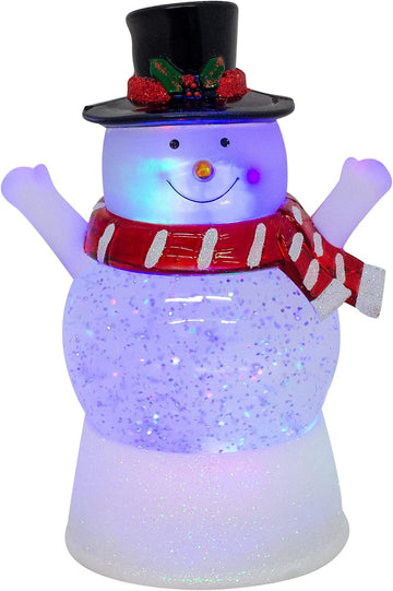 Happy Snowman LED Light-up Glitter Swirl 100MM Sturdy Polyresin Water Globe Christmas Magical Whimsical Tabletop