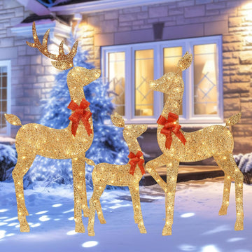 5 FT Oversized Christmas Decorations Outdoor Lighted Reindeer - 3-Piece 2D Deer Family Set with 160 Warm White LED