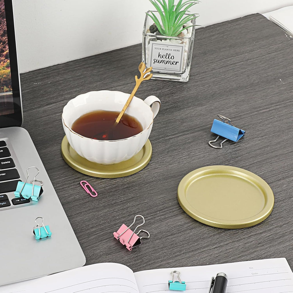 Iron Coaster, Classy Golden Coasters for Drinks Metal Coasters - Set of 6