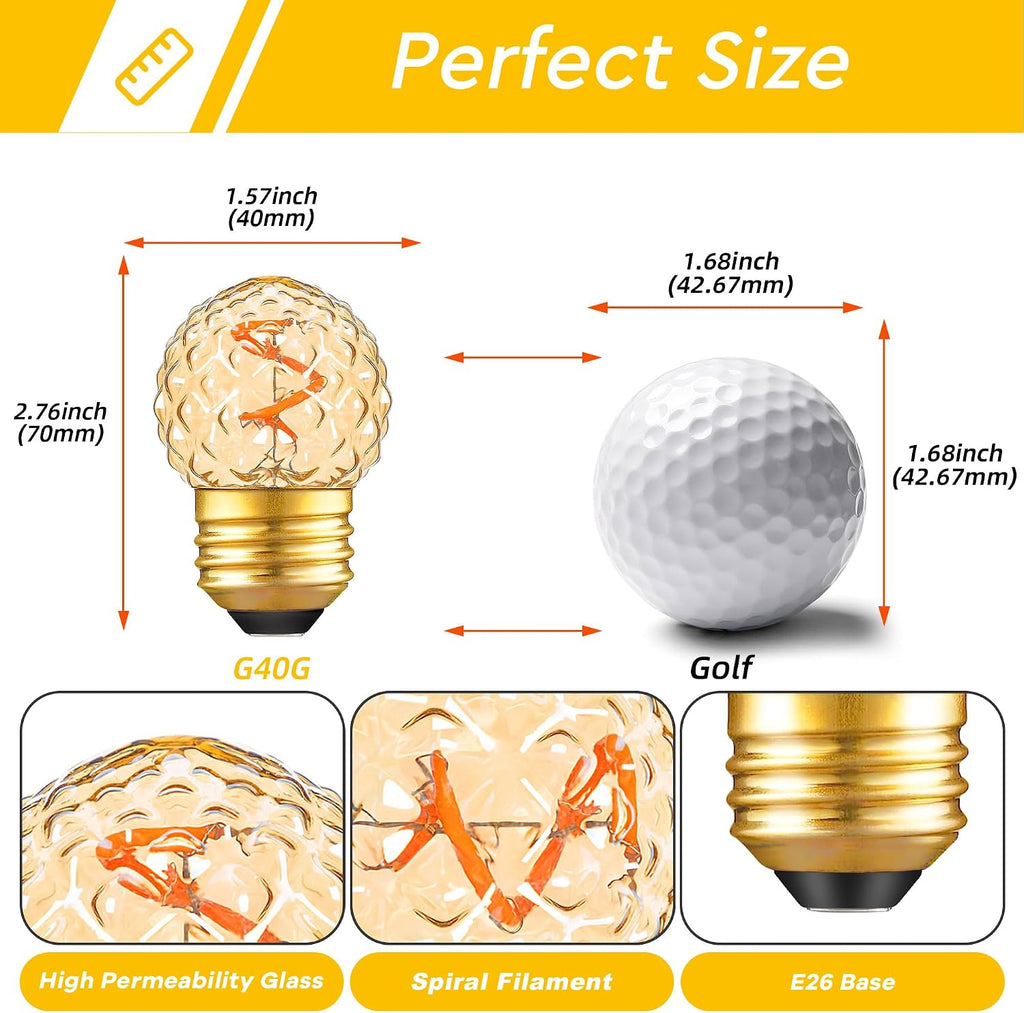 G40 LED Low Watt Light Bulbs Warm Glow E26 Amber 1W 10 Watt Light Bulb