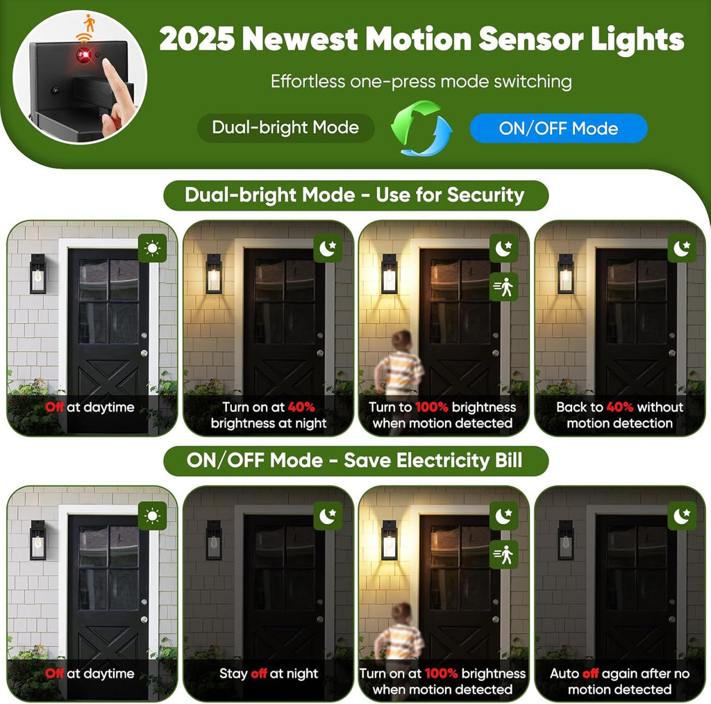 Upgraded Motion Sensor Outdoor Wall Light, 13” Dusk to Dawn Porch Light Outdoor Wall Sconce Lantern
