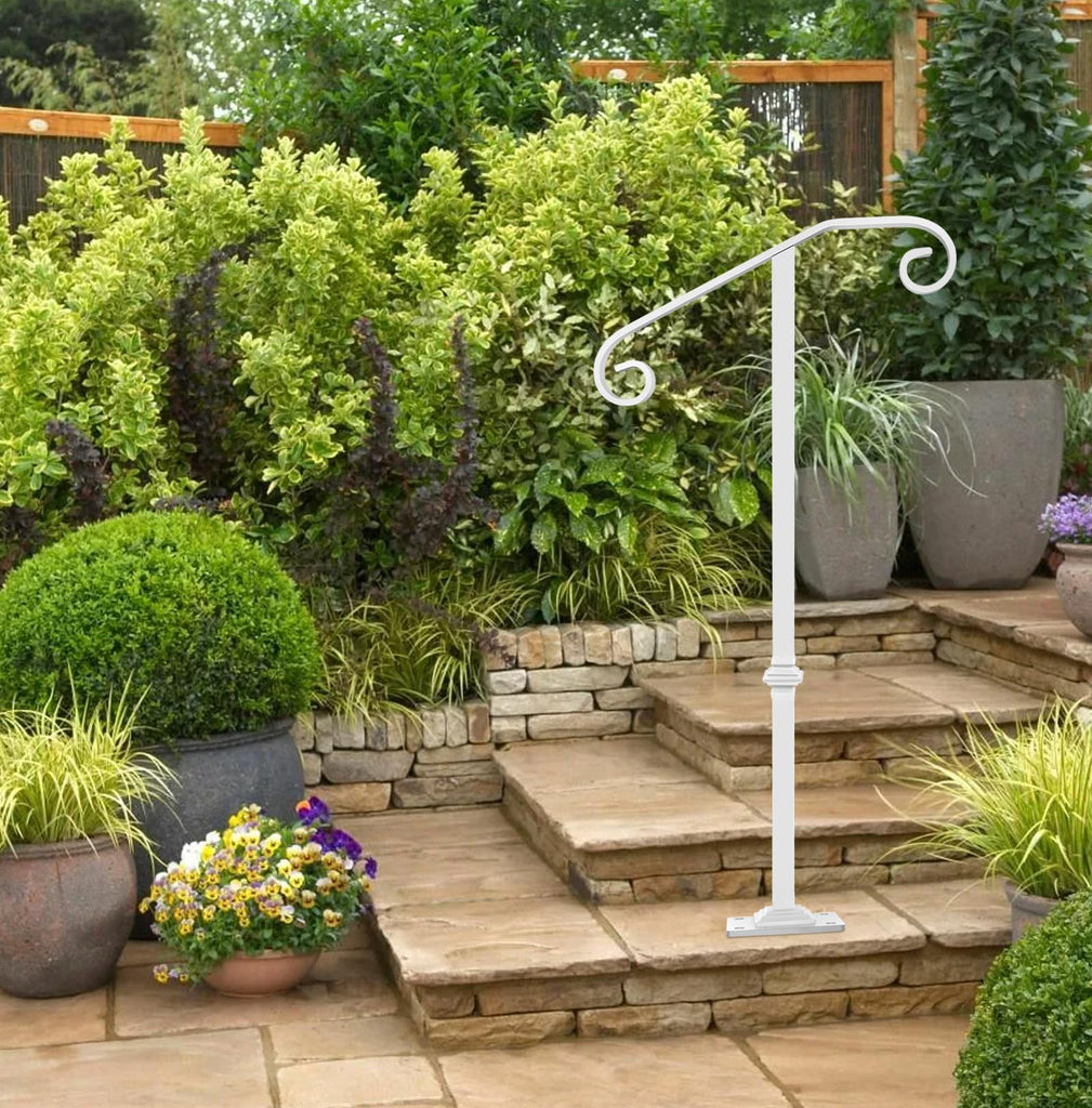Handrail Railing, Single Post Handrail Fits 1 or 2 Steps, Sturdy Outdoor Stair Railing for Concrete&Wooden Steps with