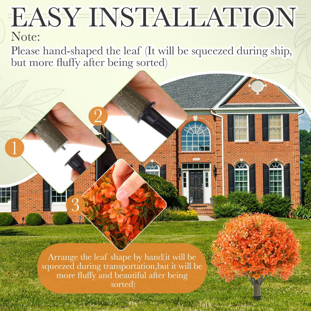 4 Pack Fall Artificial Topiary Ball, Fake Outdoor Bushes, Orange