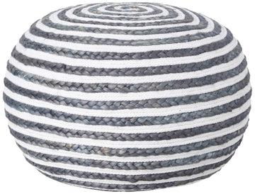 L.R. Resources Corcovado Deep Sea Braided Pouf Ottoman, 14"X20", Blue/White