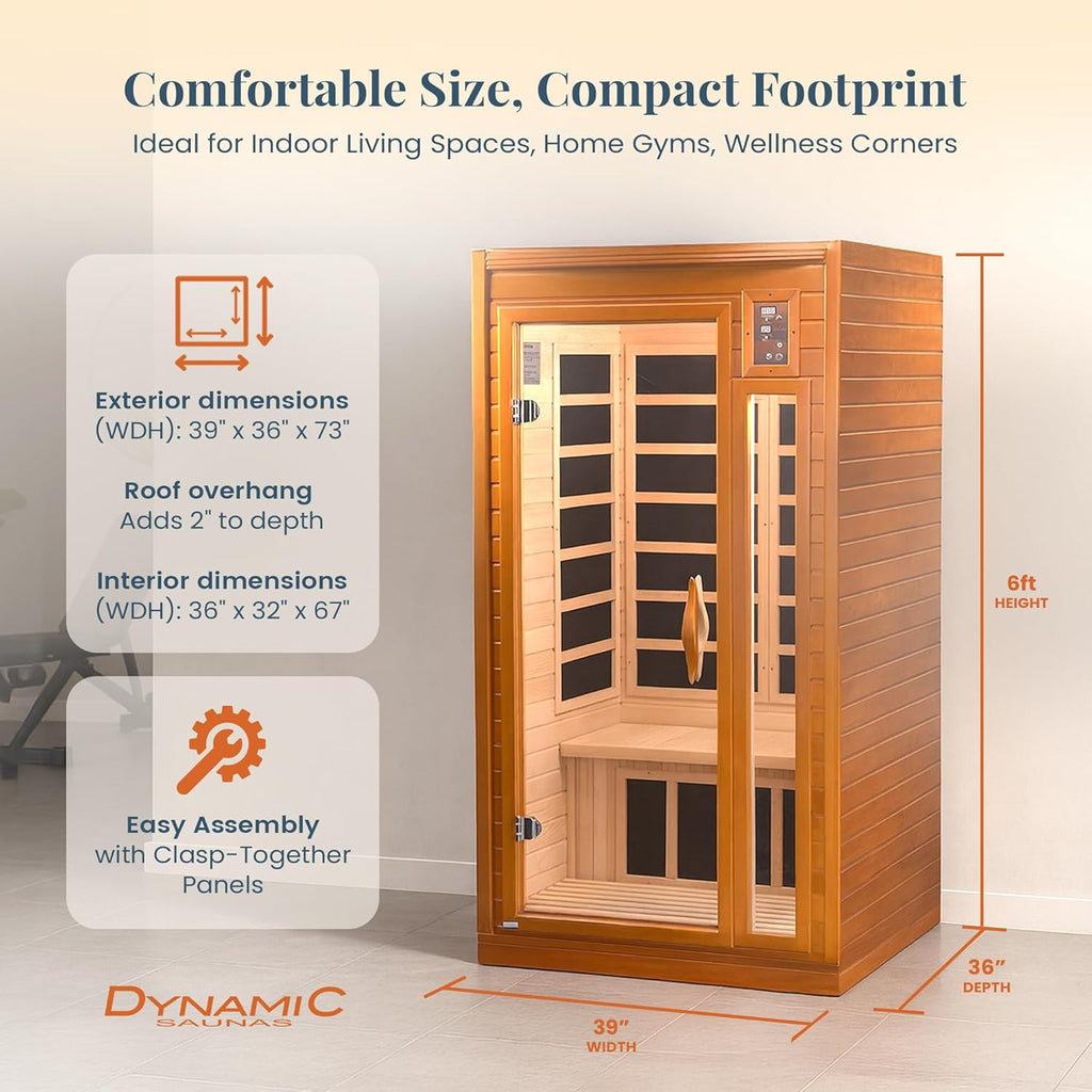 DYNAMIC SAUNAS Barcelona 1- to 2-Person Low EMF FAR Infrared Sauna with Red Light Therapy & Bluetooth Speakers |