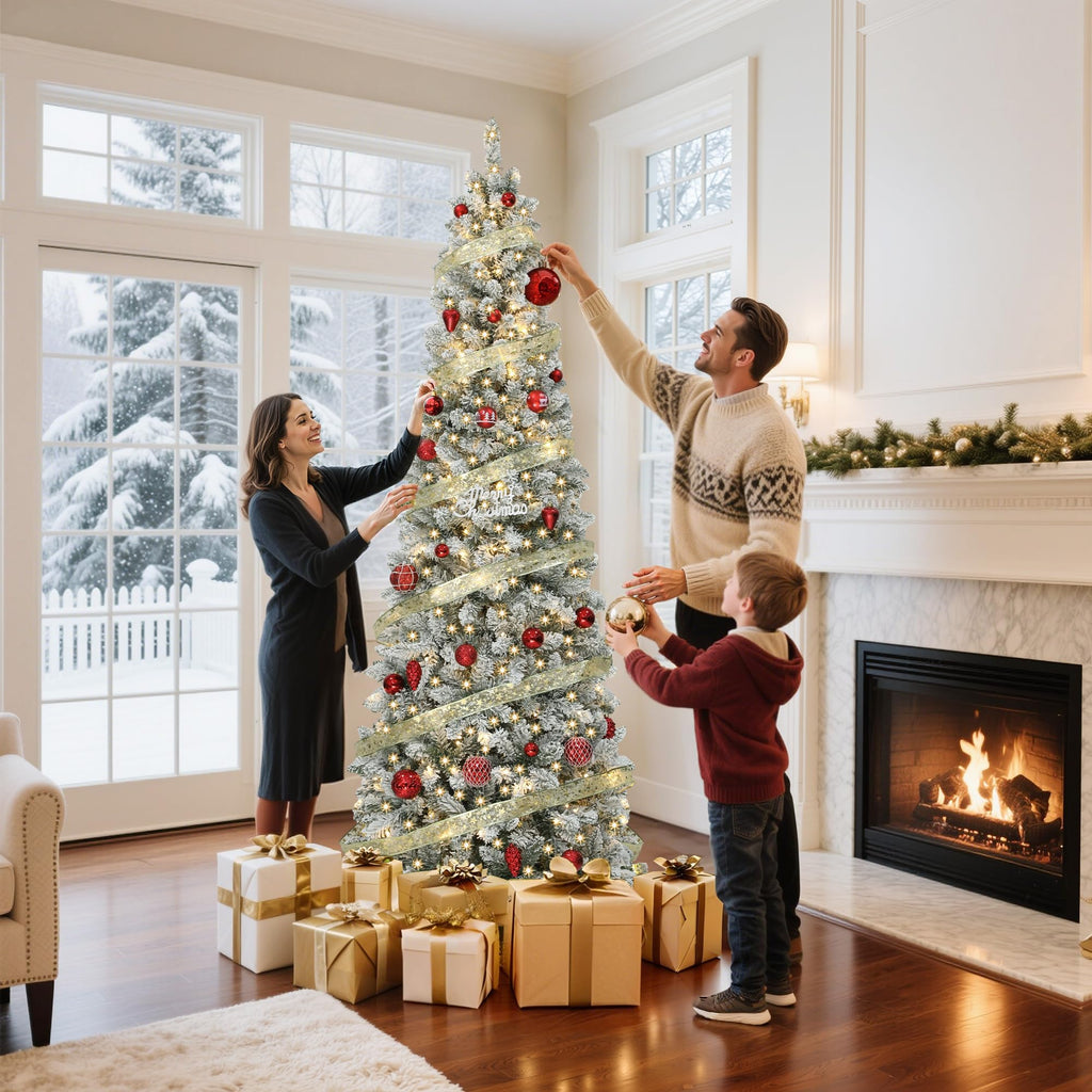 6FT Prelit Flocked Pencil Christmas Tree with Remote