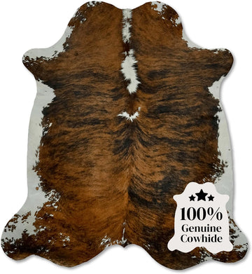 Tricolor Cow Hide Rug 6x7 ft, Genuine Hair on Hide
