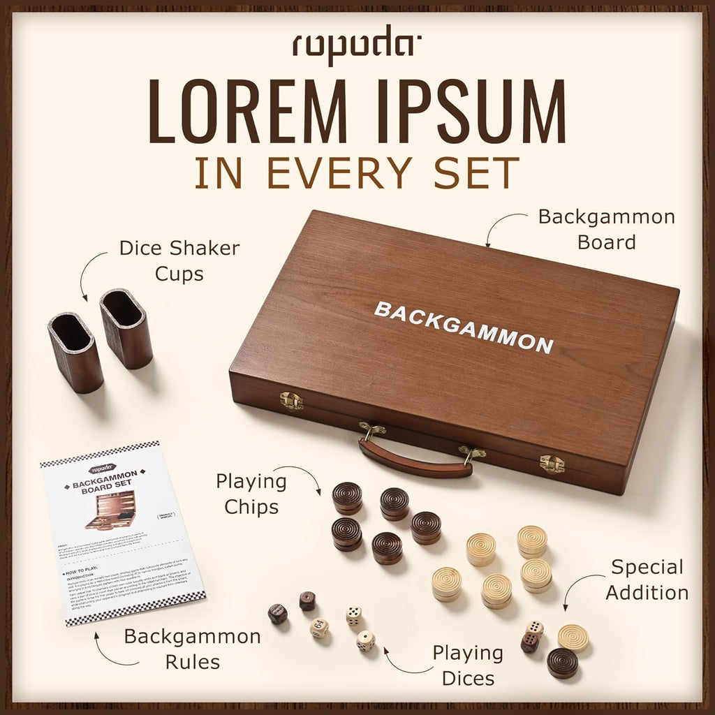 Sapele Wood Backgammon Board Game Set (18 Inches) for Adults and Kids - Classic Board Strategy Game - Portable