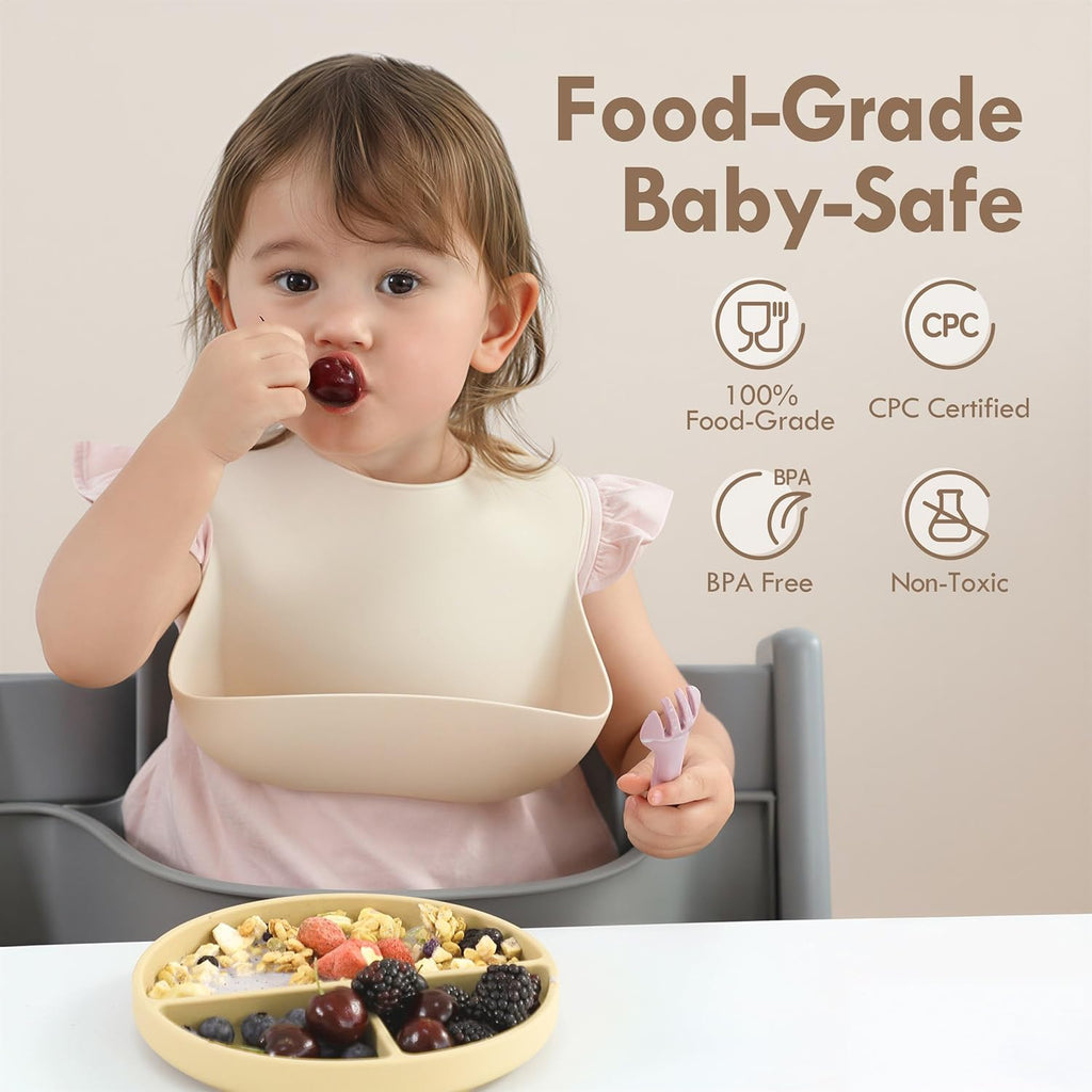 Suction Plates for Baby | 100% Silicone BPA-Free Baby Plates with Lids and Food Cover | Divided Design | Microwave