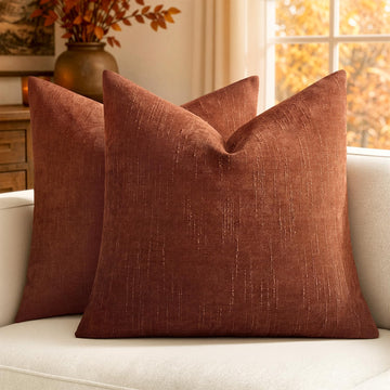 Textured Chenille Fall Throw Pillow Covers 20x20 Inch Burnt Orange