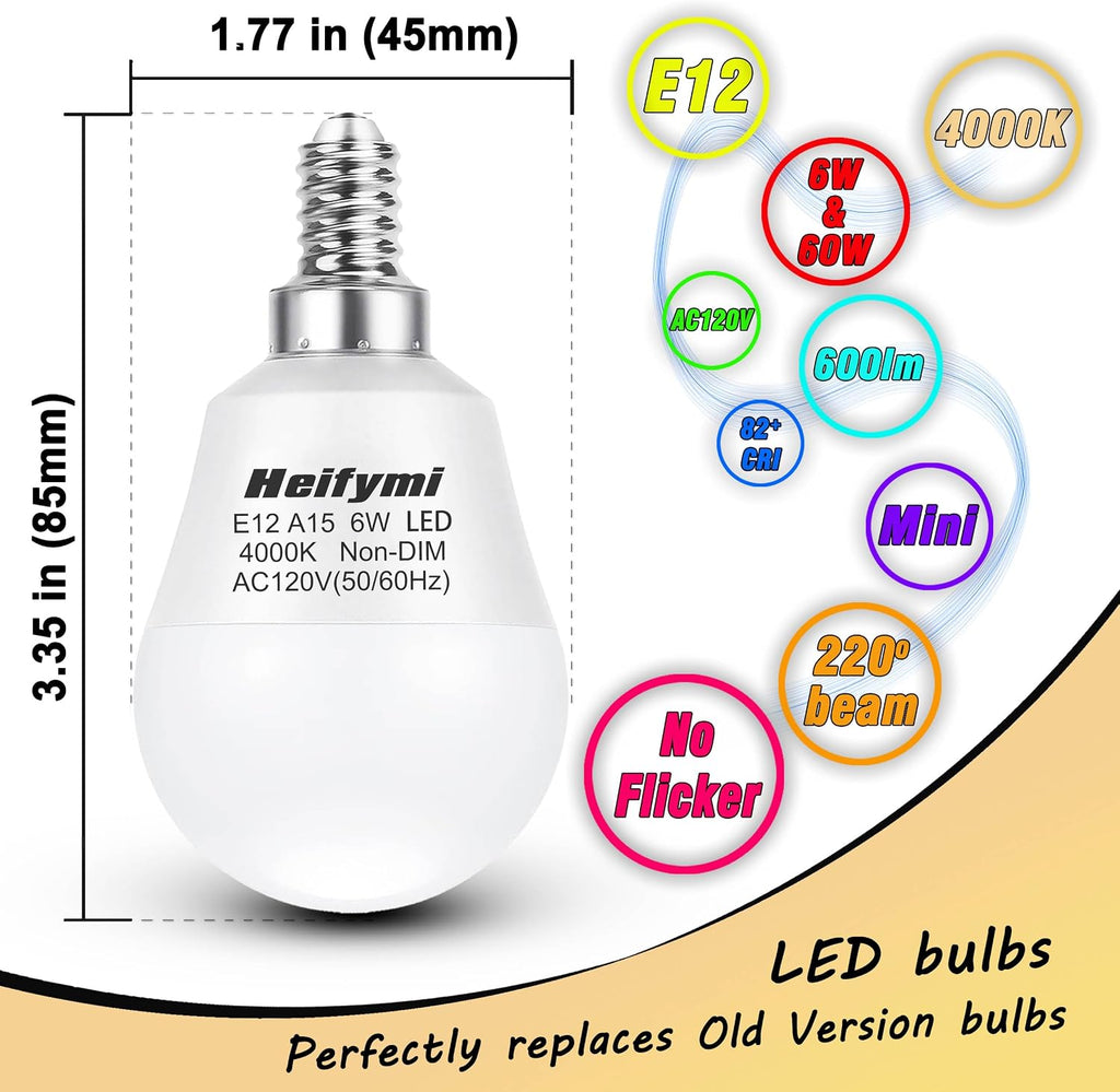 A15 G45 Globe Shape Candelabra E12 Small Base Bulb 6W 4000K Natural White
