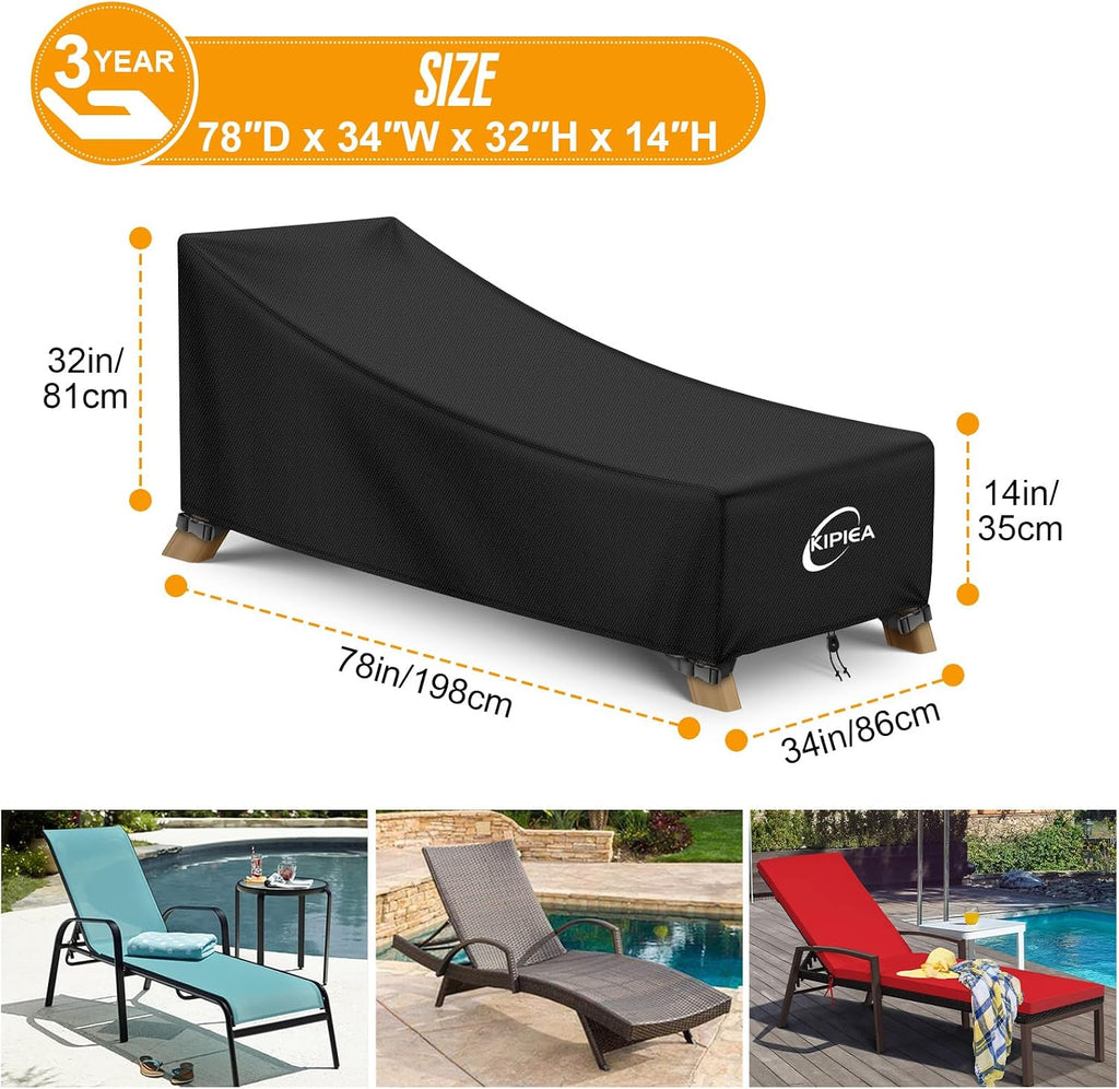 Waterproof Patio Lounge Chair Covers for Outdoor Furniture, Heavy Duty Outdoor Chaise Lounge Cover with Anti UV and