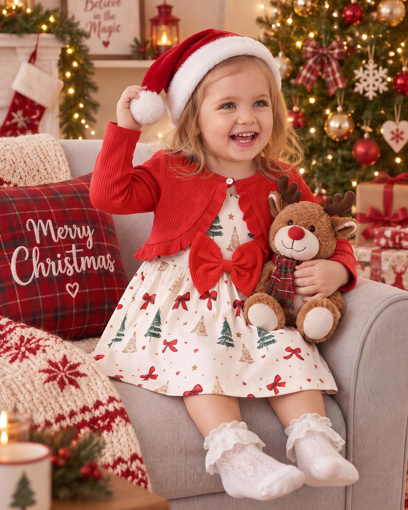 Toddler Baby Girls Dress and Cotton Cardigan Set for Christmas