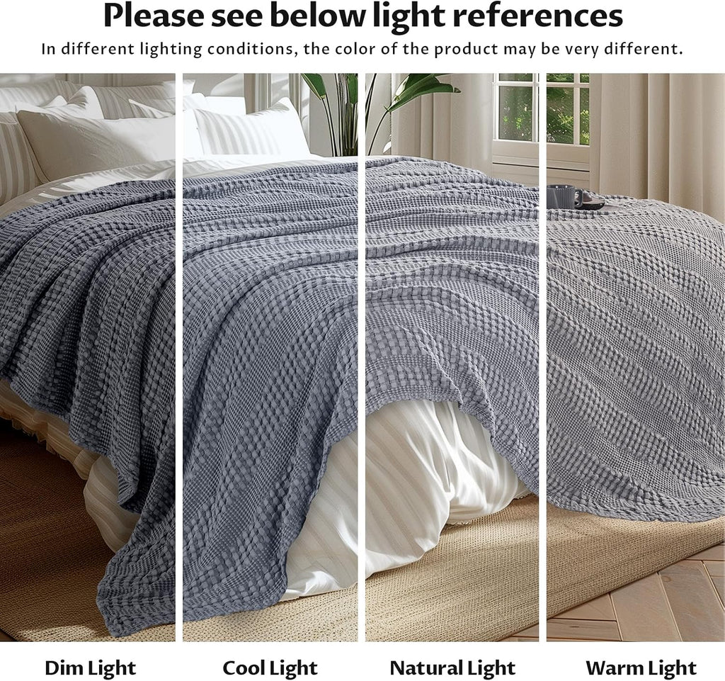 Cooling Cotton Waffle Weave Throw Blanket - Lightweight Breathable Blanket of 50% Rayon Derived from Bamboo for Hot