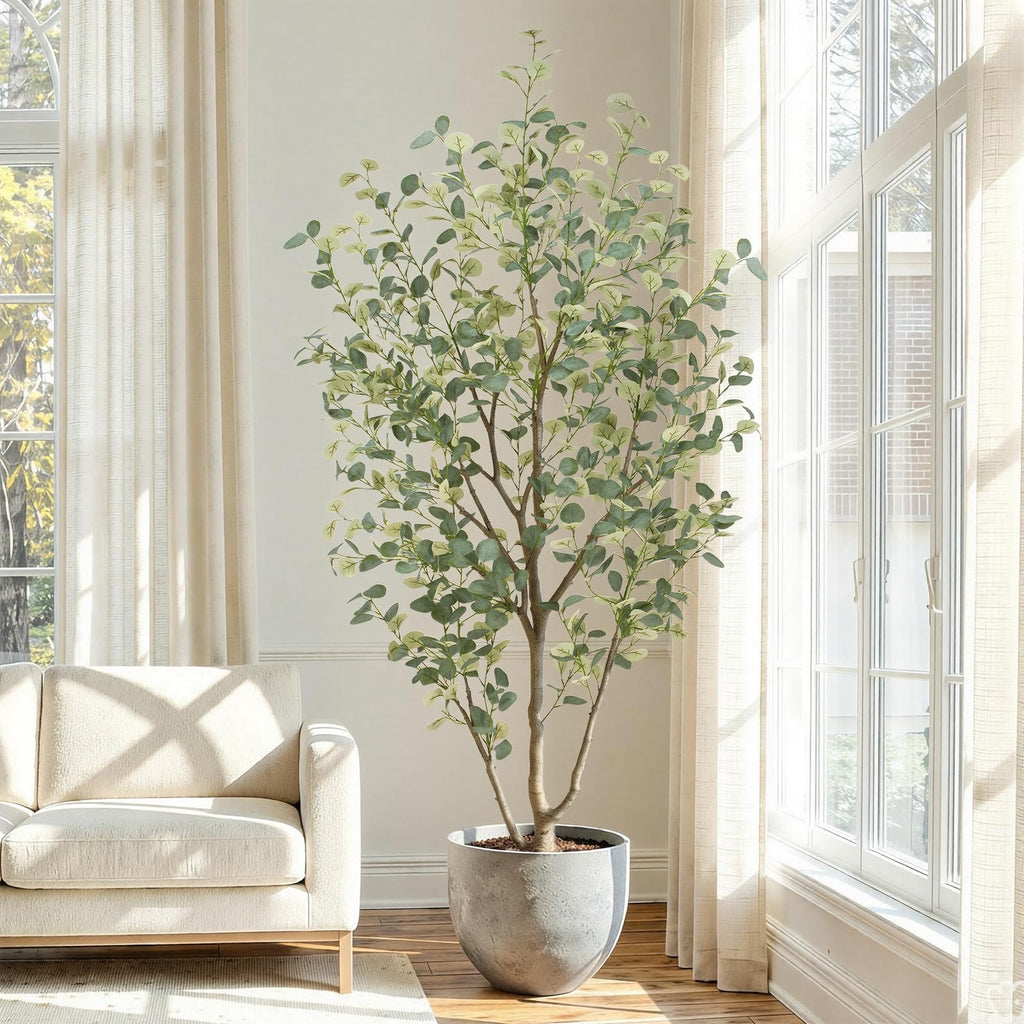 7FT Artificial Eucalyptus Tree Indoor, Faux Eucalyptus Tree with 901 Silk Leaves, Tall Fake Tree - Artificial Tree