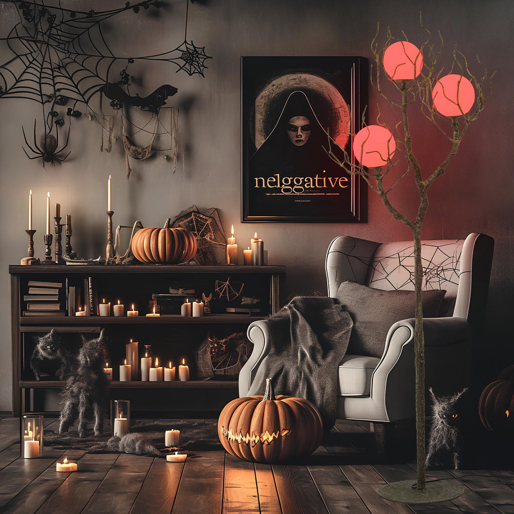 Tree Branch Floor Lamp, 3-Light Gothic Moon Branch Floor Lamp, Wood Grain Resin & Metal Base for Farmhouse, Bedroom