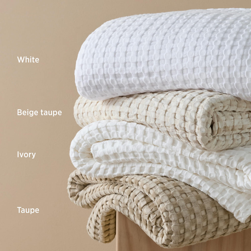 Cooling Cotton Waffle Blanket for Hot Sleepers, Ivory