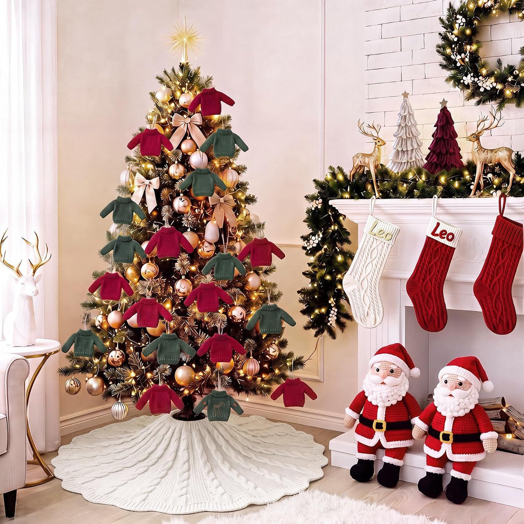 48 Inch Chunky Cable Knit Christmas Tree Skirt Beige