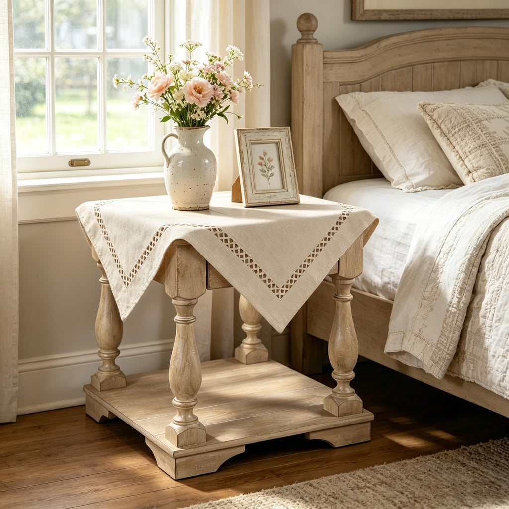 Fall Beige Small Square Tablecloth 24 x 24inch, Farmhouse Table Cloth Decor