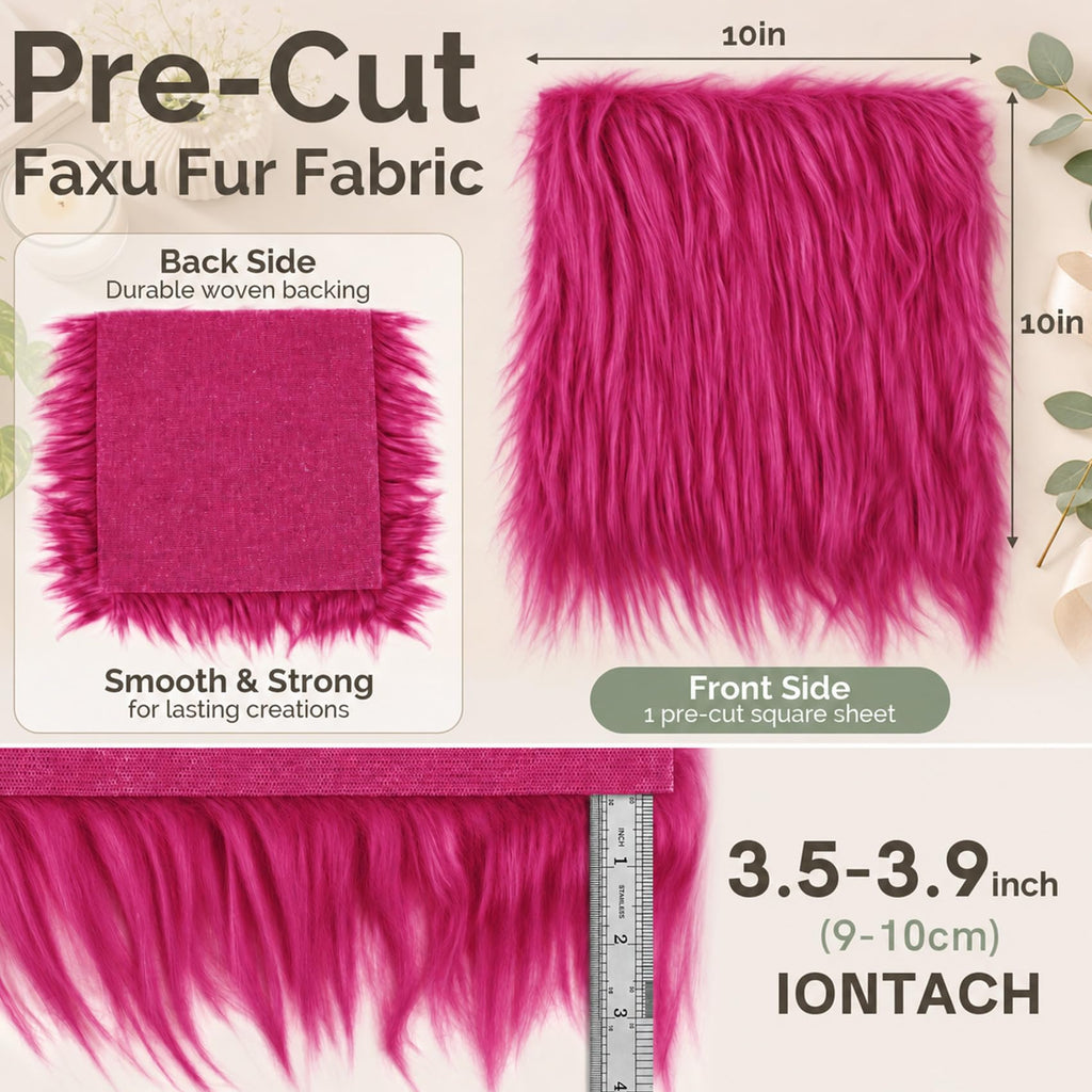 10 x 10 Inch Faux Fur Fabric, Shaggy Craft Fur (Hot Pink)